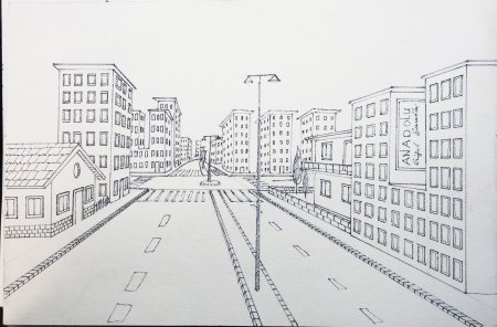 Зарисовка города линейная перспектива