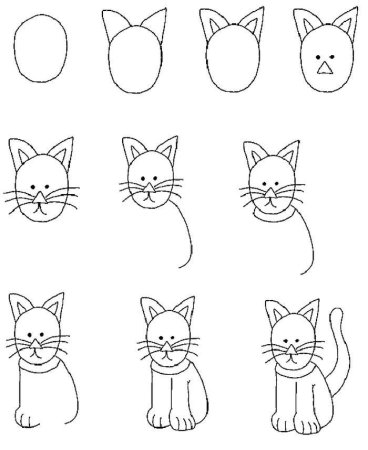 Схема рисования кошки для детей