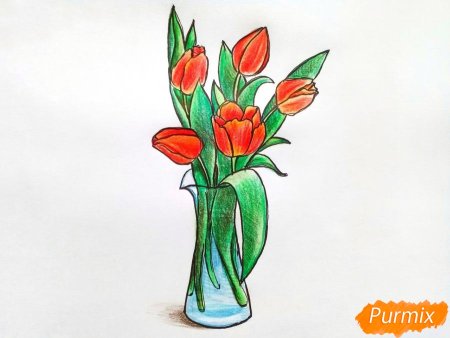 Тюльпаны в вазе рисунок для детей