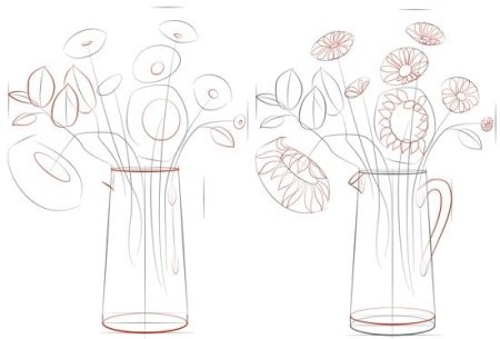 Этапы рисования букет цветов