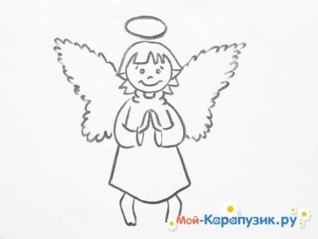 Поэтапное рисование ангела с крыльями для детей