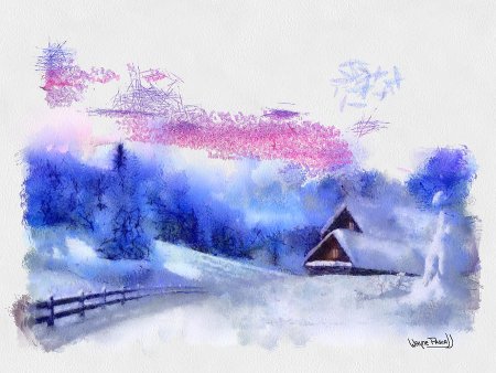 Зимний пейзаж акварелью для детей