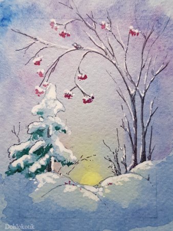 Зима акварелью для начинающих