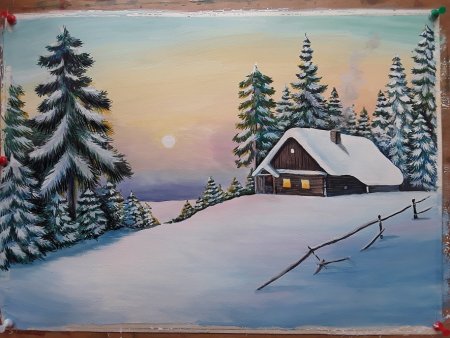 Зимний пейзаж акварелью для начинающих