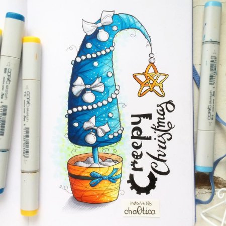 Новогодний скетч фломастерами