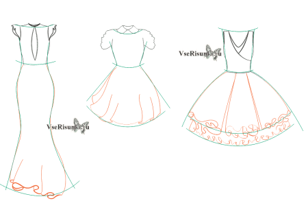 Пошаговое рисование платье