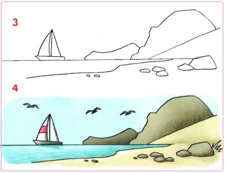 Поэтапное рисование пейзажа для детей