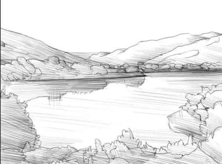Пейзаж карандашом для срисовки
