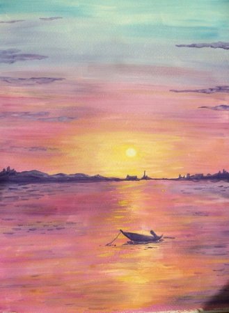 Пейзаж гуашью