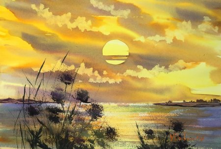 Пейзаж цветными карандашами