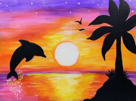 Закат красками для детей