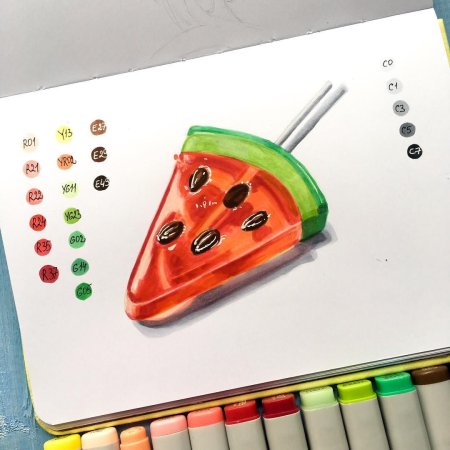 Еда в скетчбуке маркерами легкие