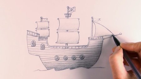 Поэтапный рисунок парусника