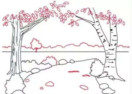 Весенний пейзаж рисунок для срисовки