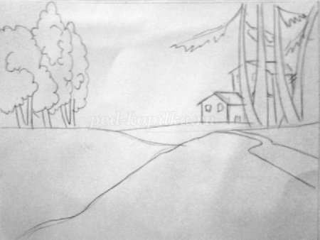 Весенний пейзаж легкий карандашом