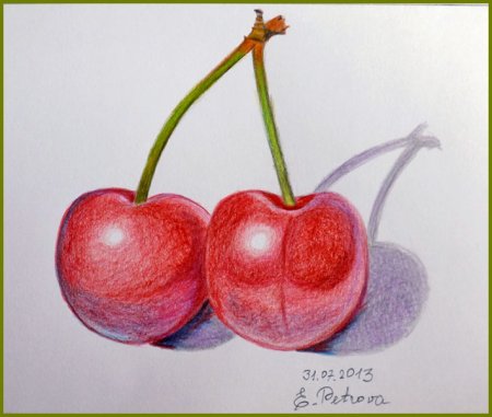 Вишня цветными карандашами