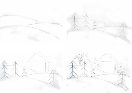 Рисунок леса пошагово