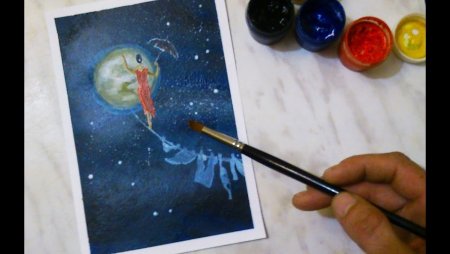 Рисунки гуашью для начинающих с луной