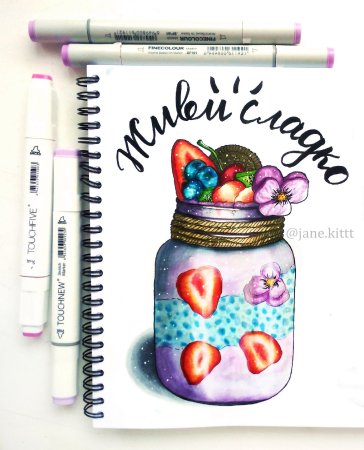 Кот скетч маркерами