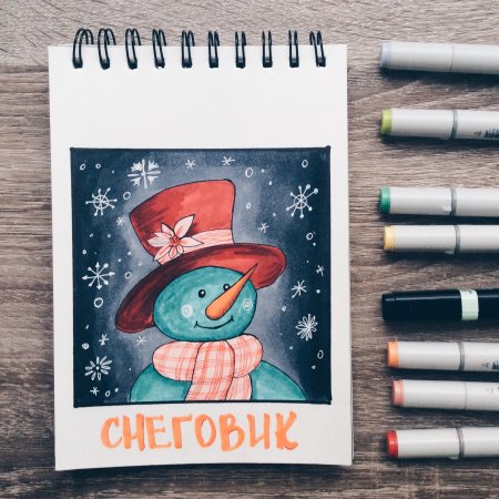 Новогодние рисунки скетч маркерами для начинающих