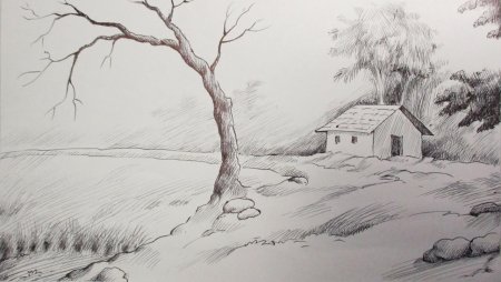 Пейзаж рисунок карандашом