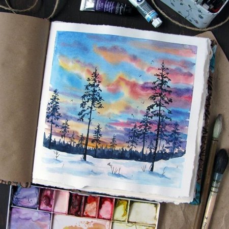 Этапы рисования пейзажа акварелью