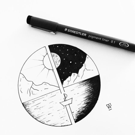 Рисунки черной ручкой в скетчбук | Легкие рисунки для начинающих
