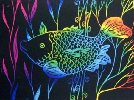 Граттаж аквариум с рыбками