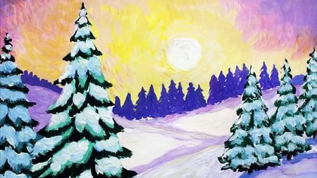 Зимние рисунки гуашью