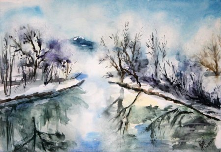 Зимний пейзаж гуашью для начинающих