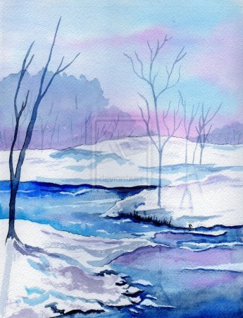 Зимний городской пейзаж гуашью