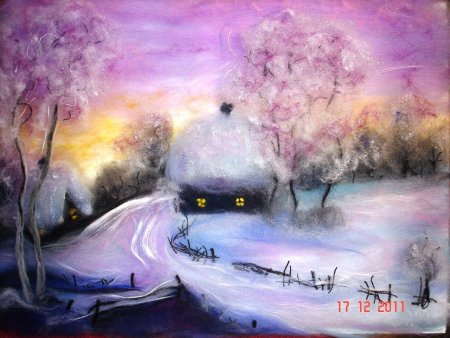 Зимний пейзаж гуашью