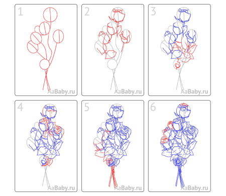 Как нарисовать букет цветов поэтапно