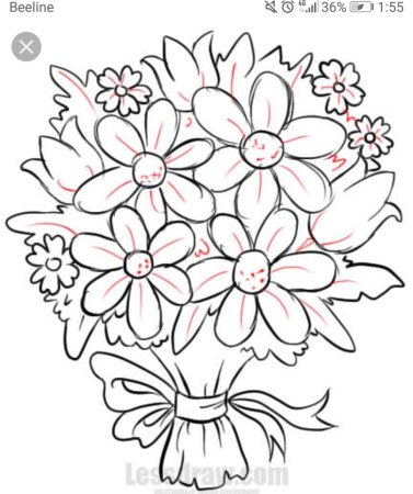 Букет цветов контурный рисунок