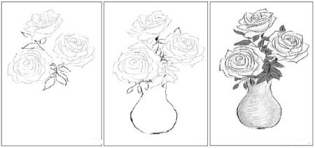 Поэтапное рисование цветов в вазе