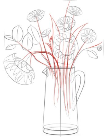 Ваза с цветами карандашом