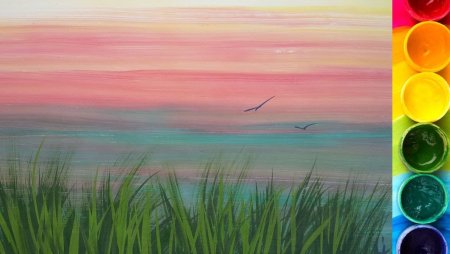 Простой зимний пейзаж гуашью