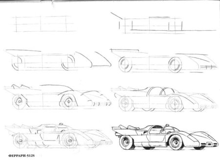 Рисунок автомобиля пошагово
