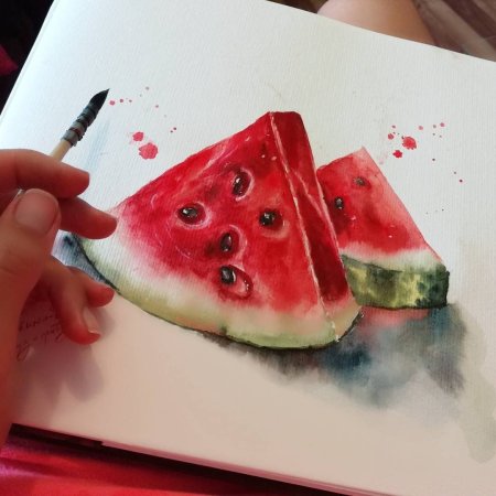 Арбуз акварелью для начинающих