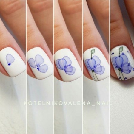 Цветы на ногтях акварельными красками