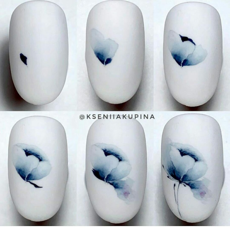Акварельные цветы на ногтях простые
