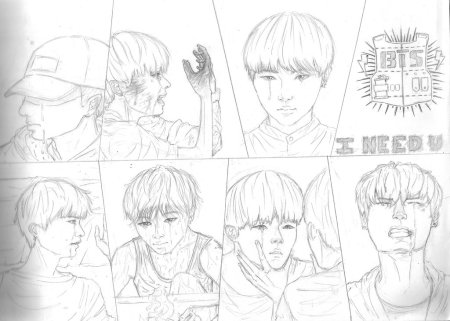 Рисунки BTS В стиле аниме карандашом