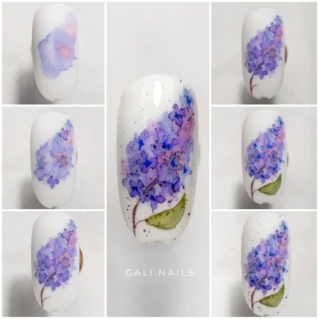 Цветы акварелью на ногтях