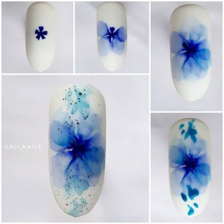 Цветы акварелью на ногтях