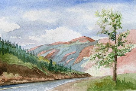 Весенний пейзаж цветными карандашами