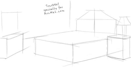 Пошаговое рисование комнаты с мебелью