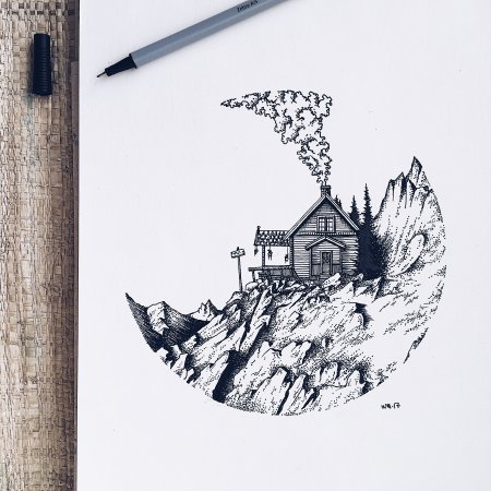 Пейзаж гелевой ручкой