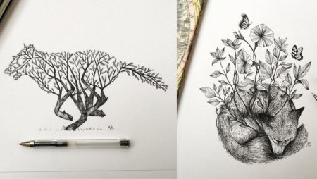 Рисунки чёрной гелевой ручкой