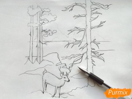 Зимний лес карандашом для начинающих
