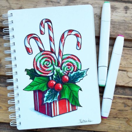 Новогодние скетчи для скетчбука